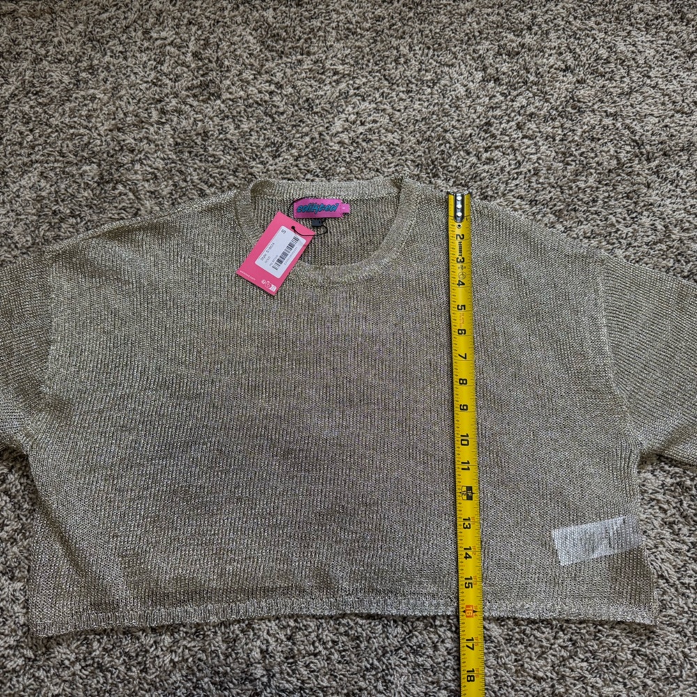 NWT Edikted Aviva Cropped Metallic Long Sleeve Top - Picture 11 of 15